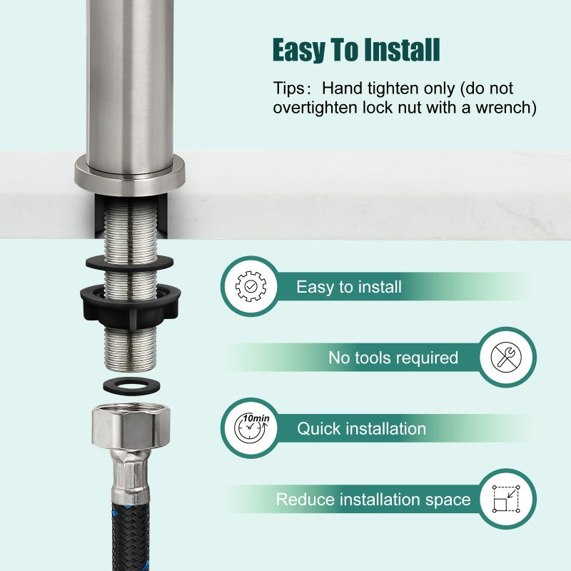 Heyalan Cold Water Only Bathroom Sink Faucet Stainless Steel SUS304 Brushed Nickel Single Handle One Hole Deck Mount Lavatory Faucet (Drain Not Included) - Image 3